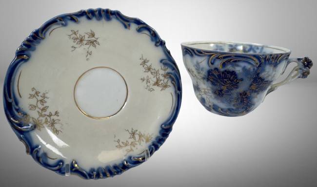 RS Prussia Cobalt and Gold Floral Cup and Saucer