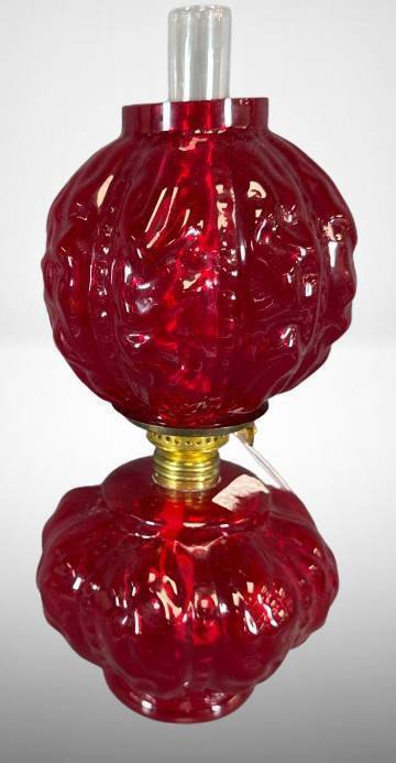 Miniature Fenton Ruby Glass Oil Lamp