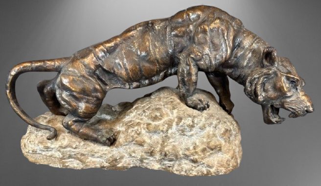 Bronze Tiger Sculpture Signed "Omerti"