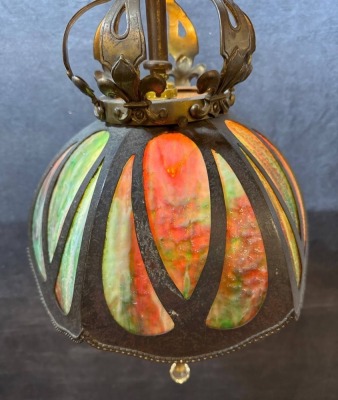 Stained Glass and Brass 6-Panel Hanging Lamp - 3