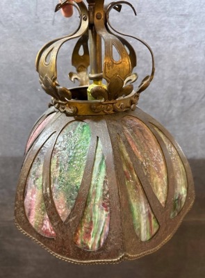 Stained Glass and Brass 6-Panel Hanging Lamp - 4