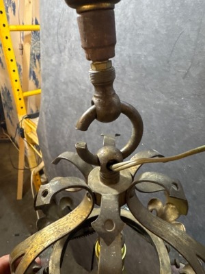 Stained Glass and Brass 6-Panel Hanging Lamp - 6