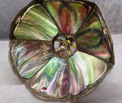 Stained Glass and Brass 6-Panel Hanging Lamp - 9