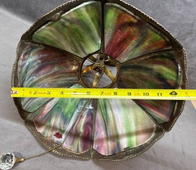 Stained Glass and Brass 6-Panel Hanging Lamp - 10