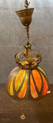 Stained Glass and Brass 6-Panel Hanging Lamp - 11