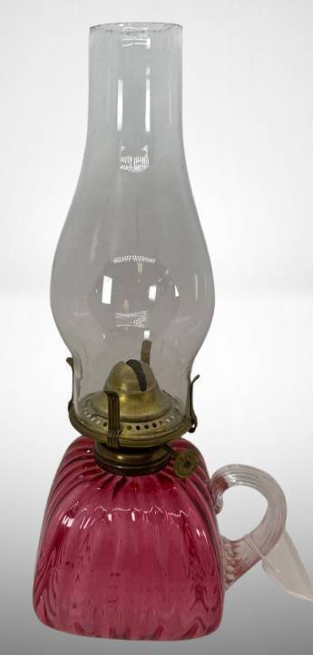 Cranberry Glass Kerosene Oil Lamp with Brass Burner