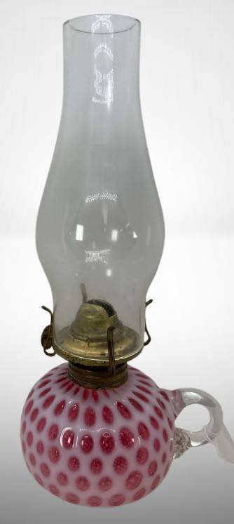 Cranberry Opalescent Coin Dot Oil Lamp