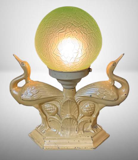 Metal Table Lamp With Swan Design and Green Globe