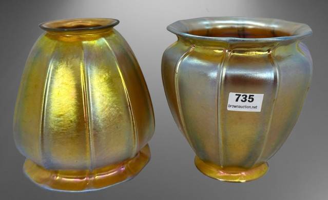 Steuben Gold Aurene Art Glass Lamp Shades
