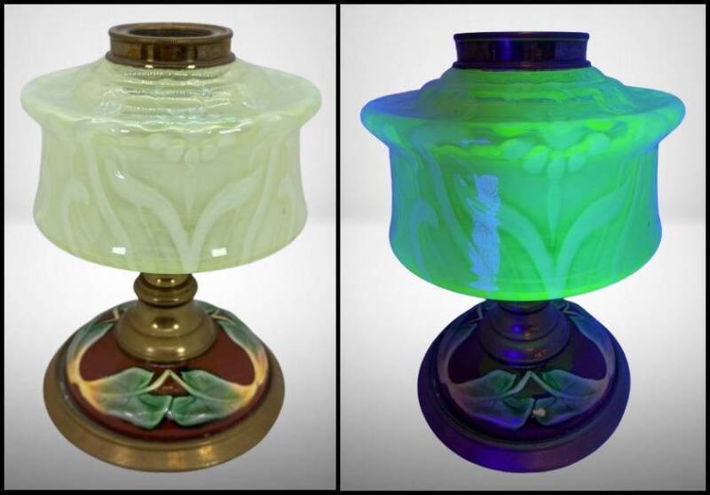 Vaseline Glass Lamp with Floral Base