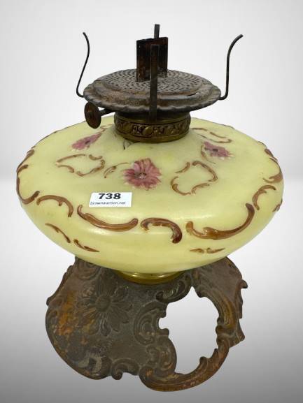 Vintage Glass Kerosene Lamp Base with Metal Accents