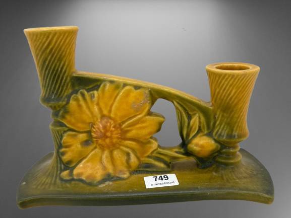 Roseville Peony 1153 Yellow Candleholder
