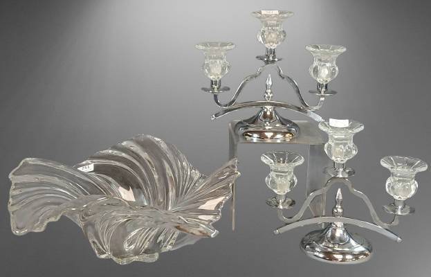 Mikasa Crystal Bowl and Farberware Candleholders