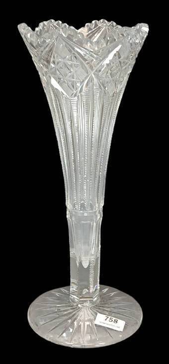 American Brilliant Cut Glass Trumpet Vase with Starburst Pattern