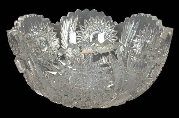American Brilliant Cut Glass Crystal Bowl With Scalloped Edge