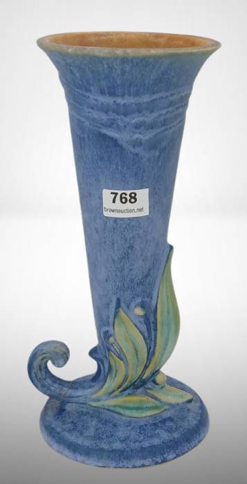 Roseville Velmoss 115-7" Blue Bud Vase