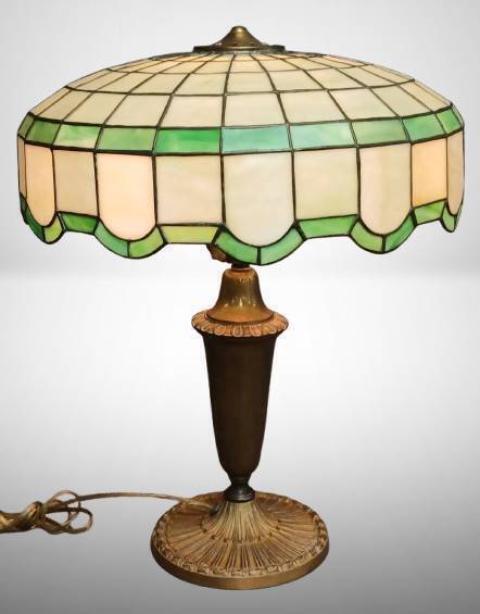 Leaded Glass Lamp with Brass Base by PLB & G Co.