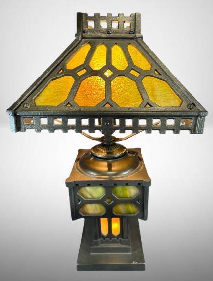 Stained Glass and Metal Table Lamp