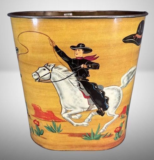 11.5" Tin Wastebasket with Western Motif