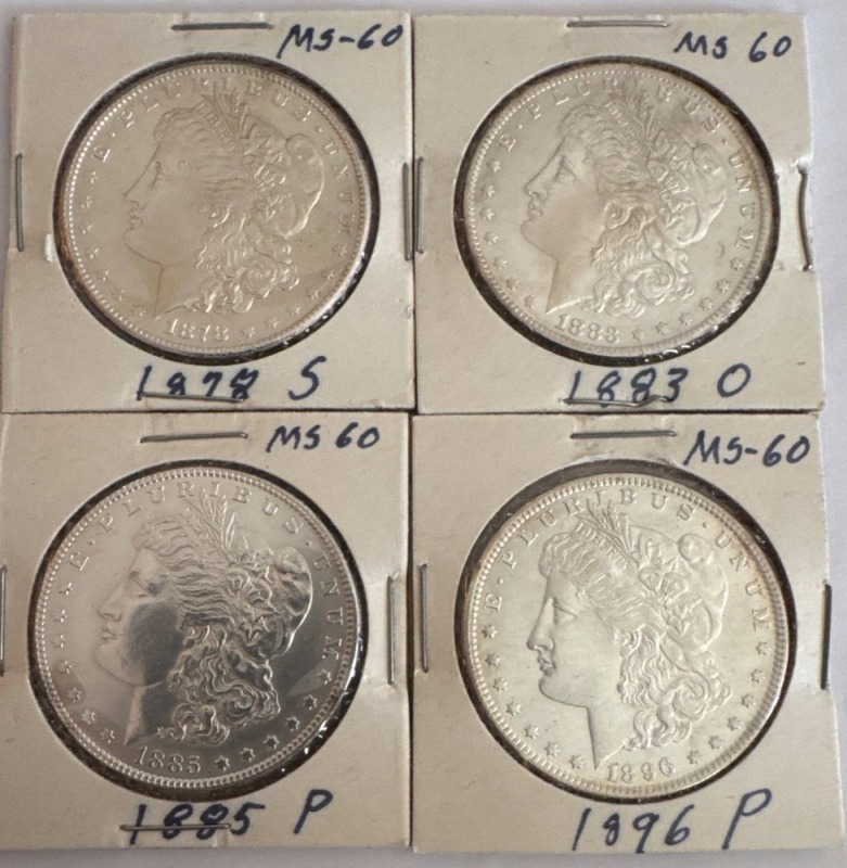 (4) Morgan Silver Dollars, MS-60