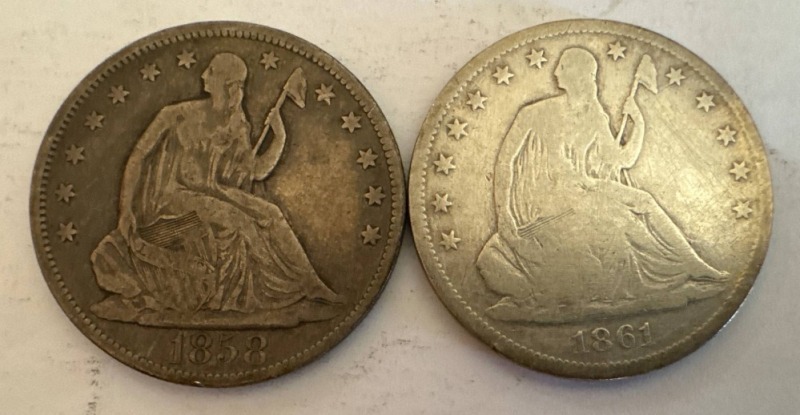 1858 and 1861-S Seated Liberty Half Dollars