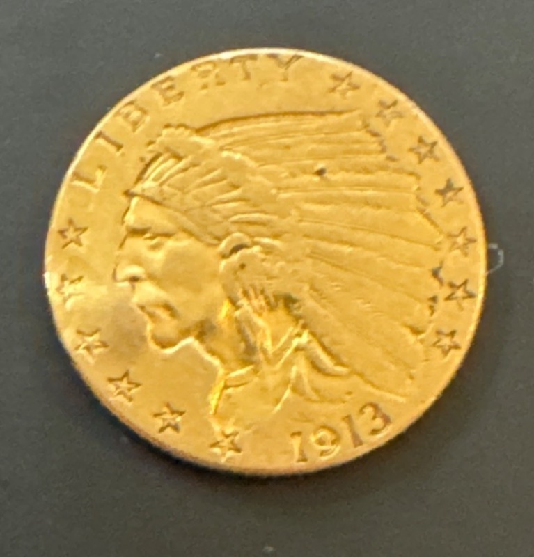 1913 Indian Head Gold Quarter Eagle Coin