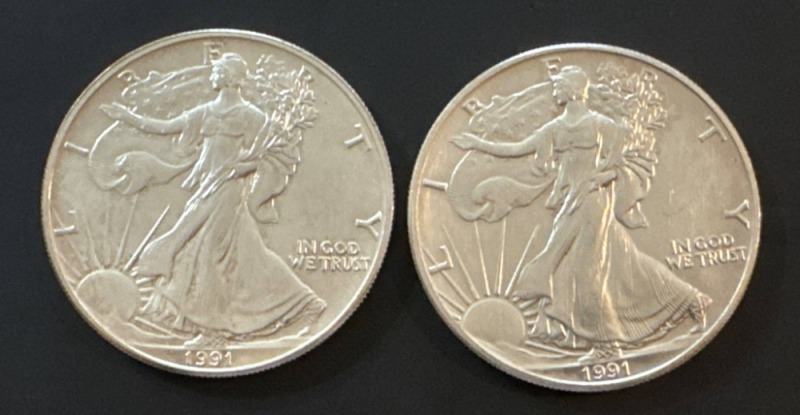 1991 Silver American Eagle Coins (2)