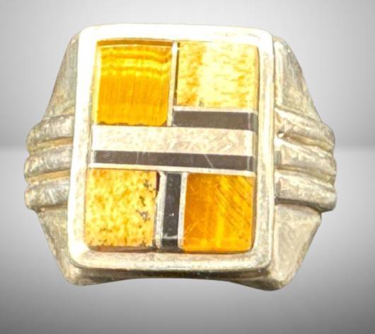 Sterling Silver Ring with Inlay, Size 11.5