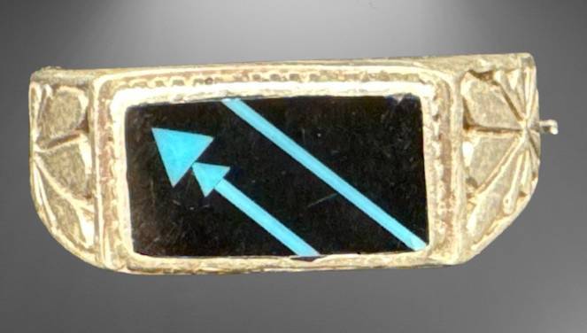 Stamped Silver Size 13+ Ring with Inlay Design