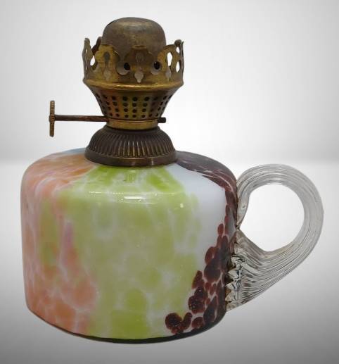 Multicolored Glass Oil Lamp with Brass Burner