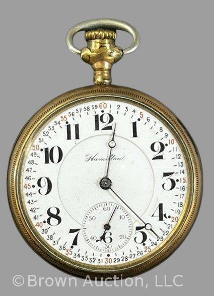 Vintage gold open face Hamilton pocket watch, 17 jewels (does not wind)