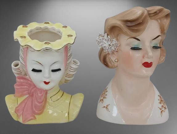 (2) Lady Head Vases