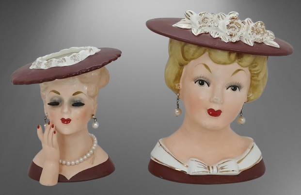 (2) Lady Head Vases