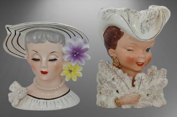 (2) Lady Head Vases