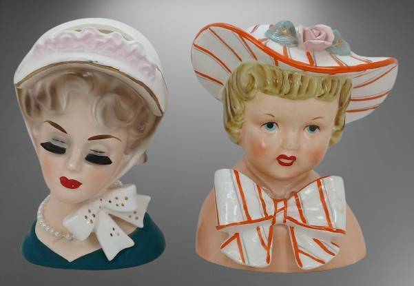 (2) Lady Head Vases
