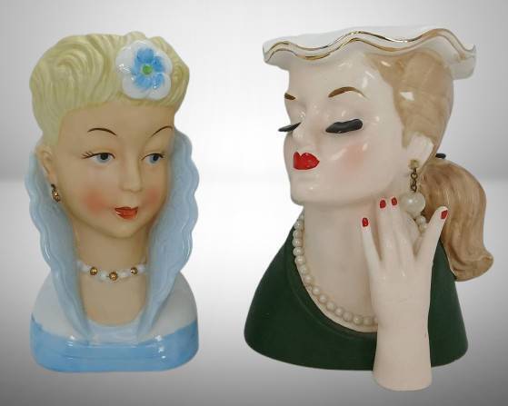 (2) Lady Head Vases
