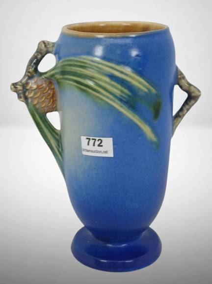 Roseville Pine Cone 748-6" Vase, Blue