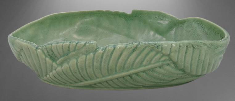 Green Monmouth Pottery Leaf-Shaped Bowl