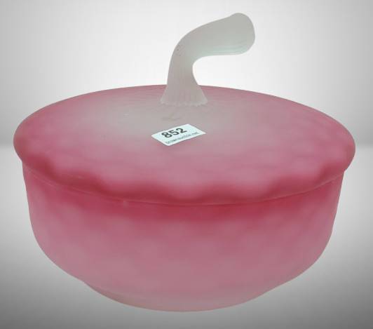 Victorian Pink Frosted Glass Dish with Lid