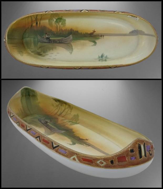 Hand-Painted Nippon Canoe Themed/Shaped Celery Dish