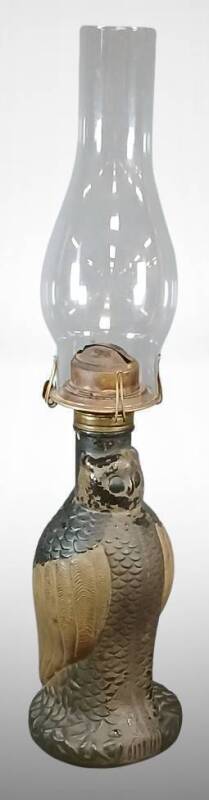 Glass Owl Oil Lamp With Brass Burner