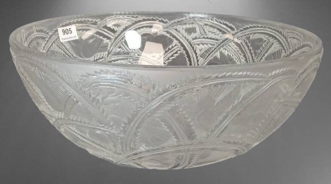 Lalique Frosted Glass Bowl with Bird Motif