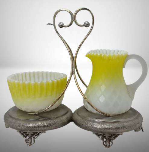 Victorian Satin Glass Creamer and Sugar Set