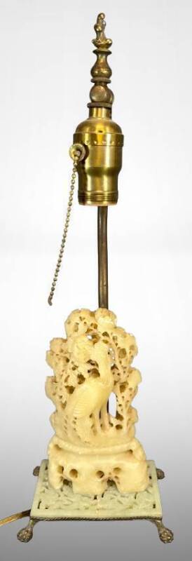 17-Inch Soapstone Peacock Lamp With Damage
