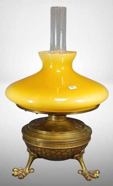 Brass Oil Lamp with Butterscotch Glass Shade
