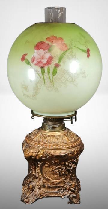 Victorian Banquet Lamp with Floral Shade