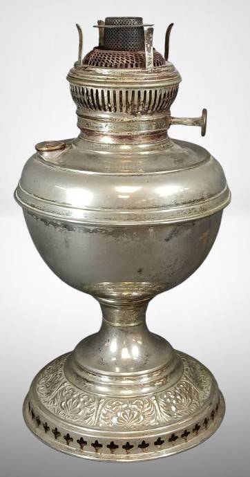 B&H Nickel-Plated Oil Lamp with Ornate Base