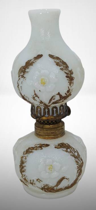 Milk Glass Oil Lamp with Floral Design