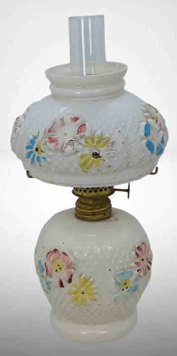 Embossed Glass Oil Lamp with Floral Design