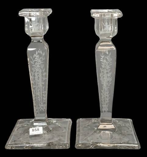 Elegant Etched Glass 8" Candlesticks